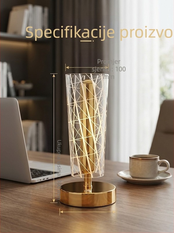 Noćna lampica za noćni ormarić s akrilnim dekorativnim ambientnim svjetlom, nordijski stil, elegantan dojam visoke klase, napajanje baterijom uz mogućnost priključka na mrežu, noćno svjetlo za spavaću sobu