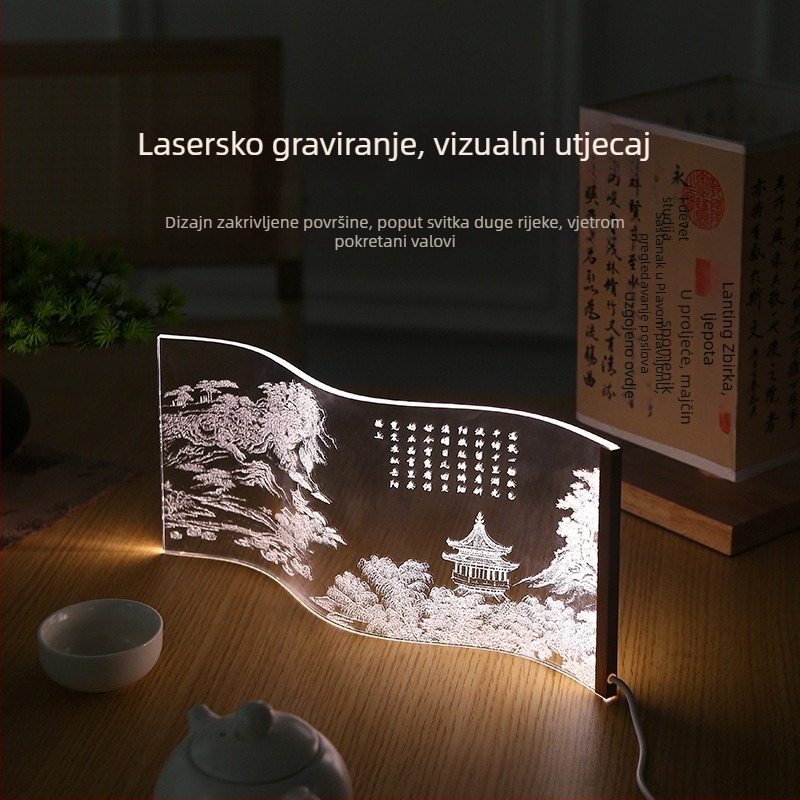 Noćna svjetiljka za spavaću sobu s vrhunskom atmosferom, prilagodljiv tok svjetla, acryl sjenilo, dodirni prekidač, dekorativno noćno svjetlo, novi kineski stil