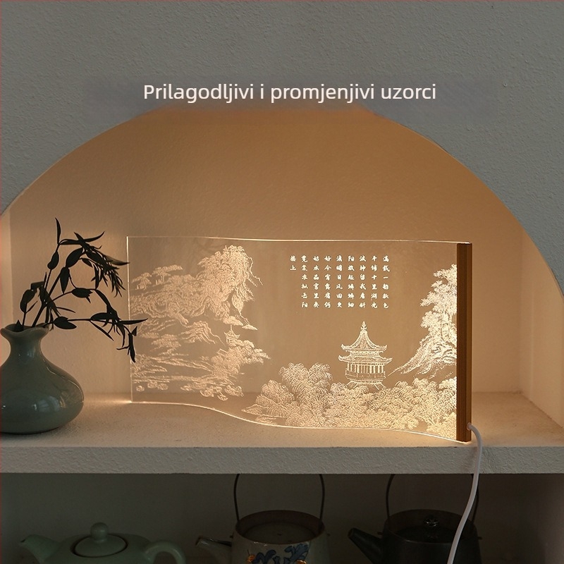Noćna svjetiljka za spavaću sobu s vrhunskom atmosferom, prilagodljiv tok svjetla, acryl sjenilo, dodirni prekidač, dekorativno noćno svjetlo, novi kineski stil