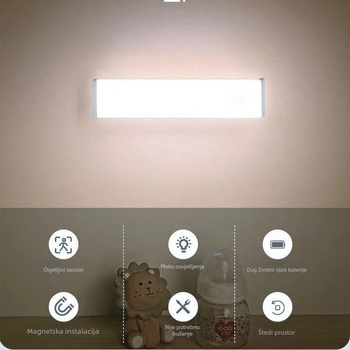 LED senzorna noćna lampica za studentski dom, uz krevet, aktivira se pokretom, za hodnik i kupaonicu, s ugrađenom baterijom
