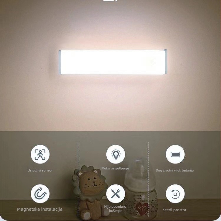 LED senzorna noćna lampica za studentski dom, uz krevet, aktivira se pokretom, za hodnik i kupaonicu, s ugrađenom baterijom