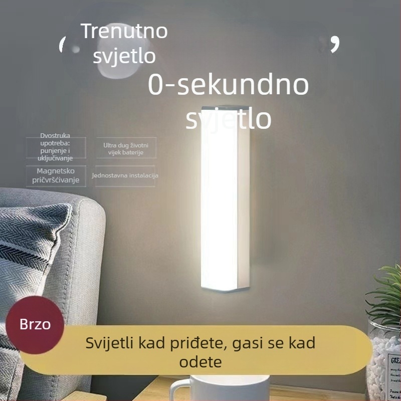 LED senzorna noćna lampica za studentski dom, uz krevet, aktivira se pokretom, za hodnik i kupaonicu, s ugrađenom baterijom