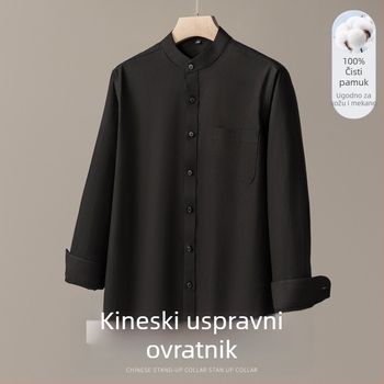 Muška košulja od pamuka sa stojećim ovratnikom, dugi rukav, jednobojna, ležerni stil, uski kroj za proljeće i jesen