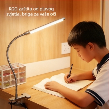Stolna LED lampica s klipom s punim spektrom, USB napajanje, 5W, aluminij, moderan minimalistički dizajn, lampica za čitanje i noćno svjetlo za studentski dom