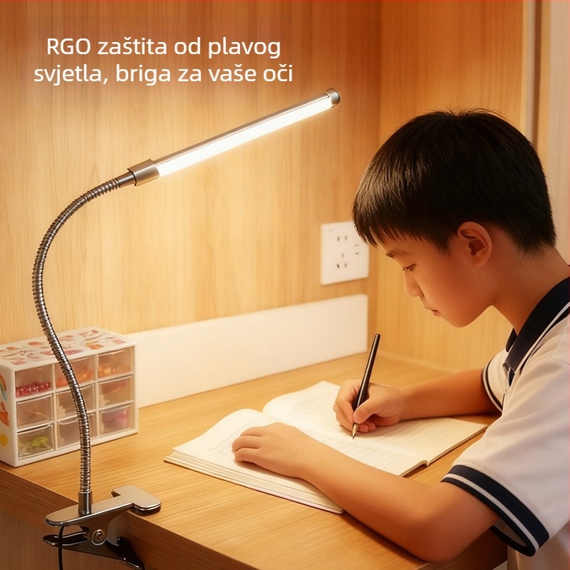 Stolna LED lampica s klipom s punim spektrom, USB napajanje, 5W, aluminij, moderan minimalistički dizajn, lampica za čitanje i noćno svjetlo za studentski dom