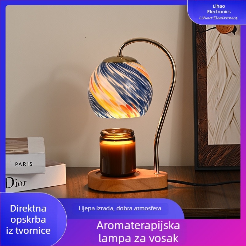 Europskog stila minimalistička aromaterapijska lampica za taljenje voska s kovno-drevenim umjetničkim elementima, stolna noćna svjetiljka, bez plamena, lampa za eterična ulja