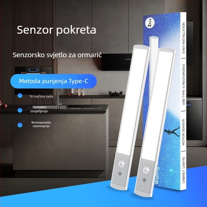 LED svjetiljka sa senzorom pokreta i magnetskim držačem – noćna lampica, stolna lampica, ambijentalno osvjetljenje ormarića, LED trakica svjetla