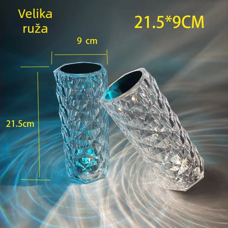 Ružičasta kristalna lampa s dodirom – dekorativna stolna i noćna svjetiljka, baterijska, promjena boja