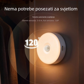 LED zidna noćna svjetiljka s punjivom baterijom, bežično i bez bušenja, magnetski senzor, ambijentalno osvjetljenje, podešiva boja temperature, okrugli oblik