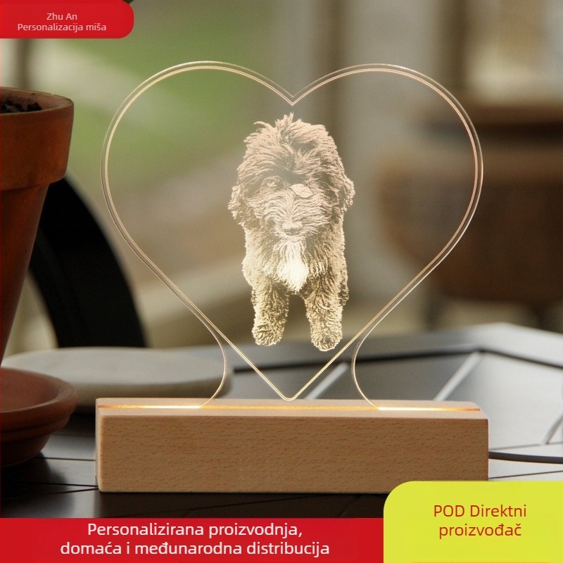 3D akrilna noćna lampica s graviranom fotografijom - moderni minimalistički dizajn, poklon za rođendan ili Valentinovo