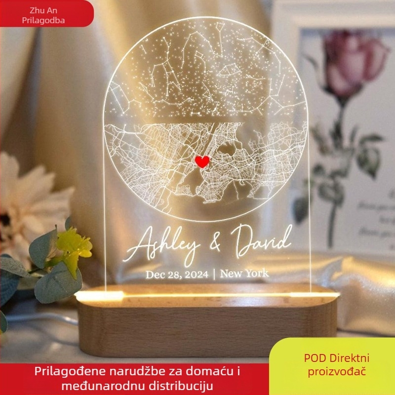 UV ispis na akrilnom ukrasu — personalizirana karta zvjezdarnog neba, poklon za parove za Valentinovo ili rođendan