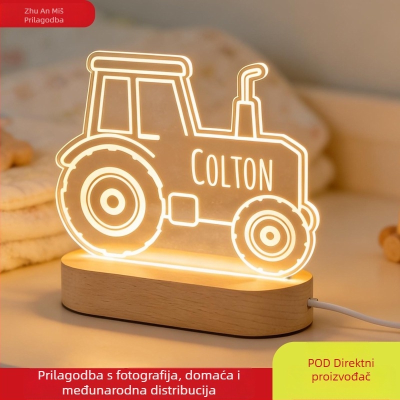 Personalizirana 3D svijetleća noćna lampica u obliku dječjeg automića, prilagodite dizajn po vašem, savršen poklon za sina.