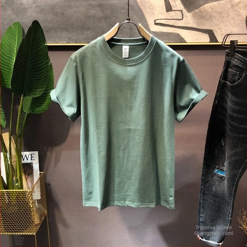 Muška majica s kratkim rukavima, ice silk, casual, jednobojna, okrugli izrez, japanski stil, proljeće-ljeto 2025