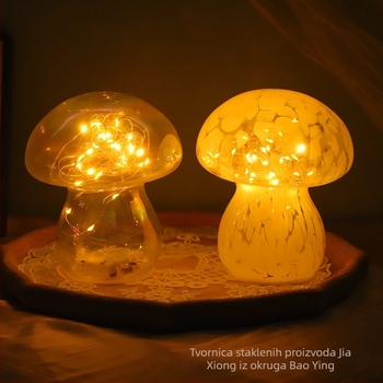Retro dekorativna stolna lampa, šareno staklo, LED noćna svjetiljka u obliku gljive