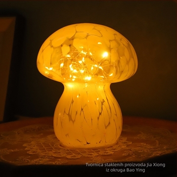 Retro dekorativna stolna lampa, šareno staklo, LED noćna svjetiljka u obliku gljive