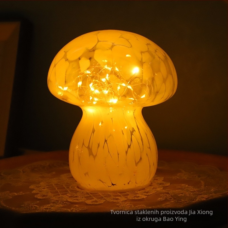Retro dekorativna stolna lampa, šareno staklo, LED noćna svjetiljka u obliku gljive