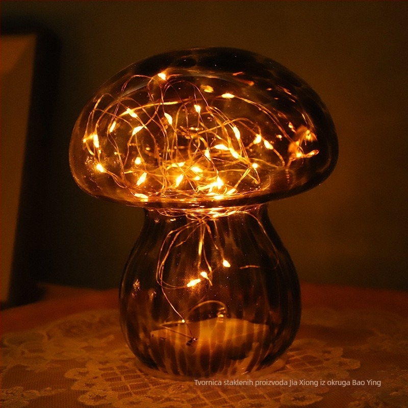 Retro dekorativna stolna lampa, šareno staklo, LED noćna svjetiljka u obliku gljive