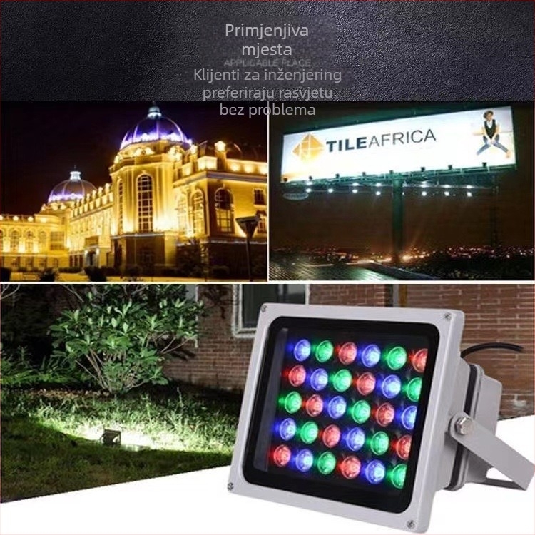Vanjski LED reflektor IP65 s aluminijskim kućištem, snop 30°, dimenzije 20×18×5 cm, snaga 6–100 W, bijela / toplina / višebojna svjetlost, vijek 50 000 h