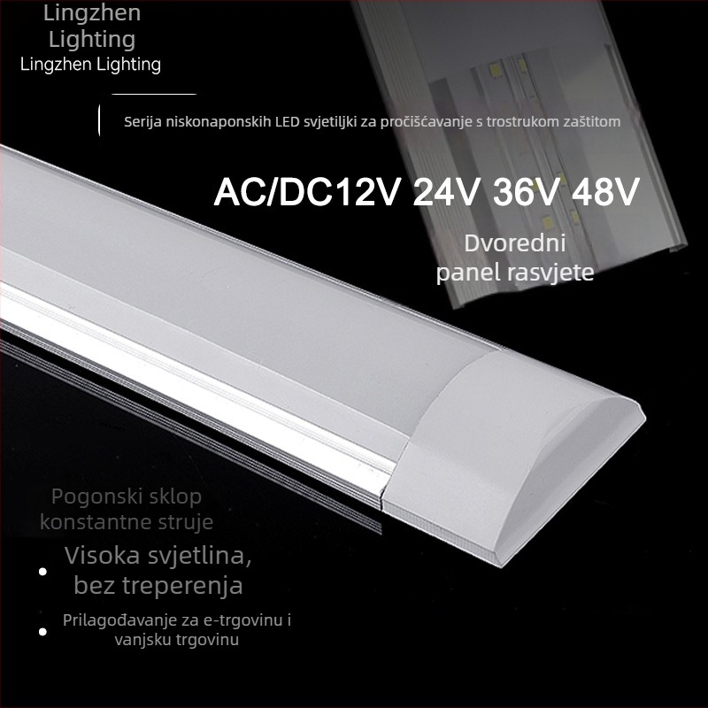 LED svjetlo niske napetosti za pročišćavanje, dugački trak za montažu na strop, zakrivljeni aluminijski kućište, integrirani nosač AC/DC, 12–36 V
