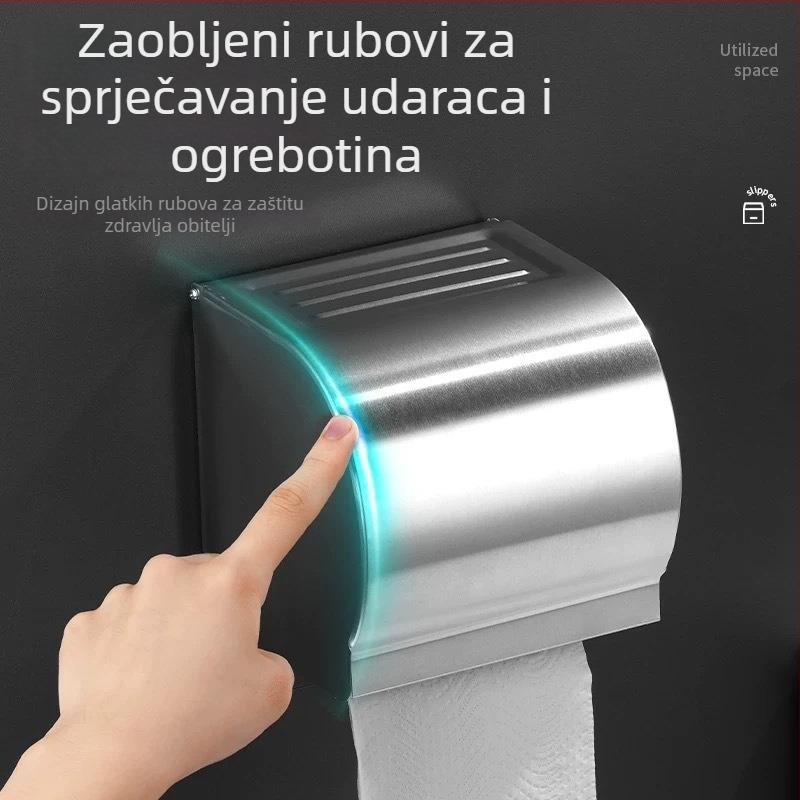 K8 držač toaletnog papira bez bušenja, aluminijski, s povećanim prostorom, vodootporan, mat završna obrada