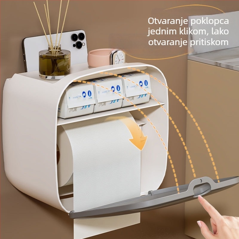 Zidni držač za toaletni papir i kutija – vodootporan, bez bušenja, kreativan dizajn