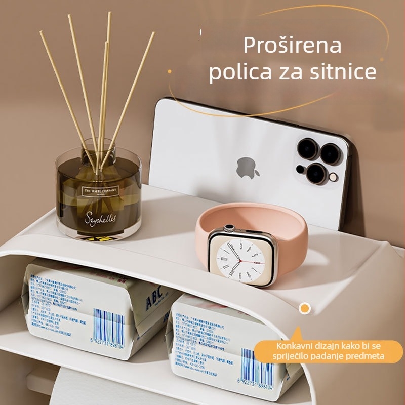 Zidni držač za toaletni papir i kutija – vodootporan, bez bušenja, kreativan dizajn