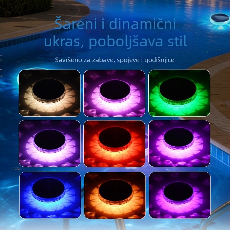 Podvodno plivajuće svjetlo za bazen s solarnim panelom, RGB LED i daljinskim upravljačem