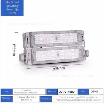 LED modulni reflektor za vanjsko tunelsko i trg osvjetljenje, IP65, 200W, 5000 lm, 6000K, montirano na visoki stup