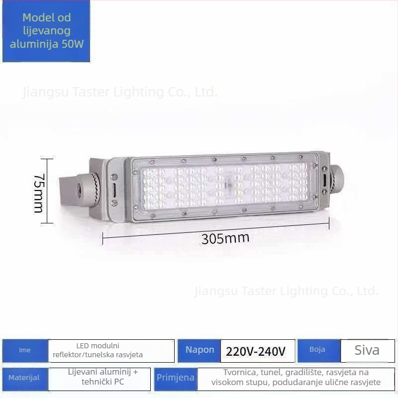 LED modulni reflektor za vanjsko tunelsko i trg osvjetljenje, IP65, 200W, 5000 lm, 6000K, montirano na visoki stup