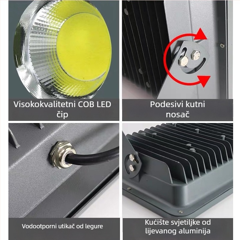 Vanjski vodootporni LED floodlight s COB-om, visok jas, projekcijsko svjetlo, 200–1000W