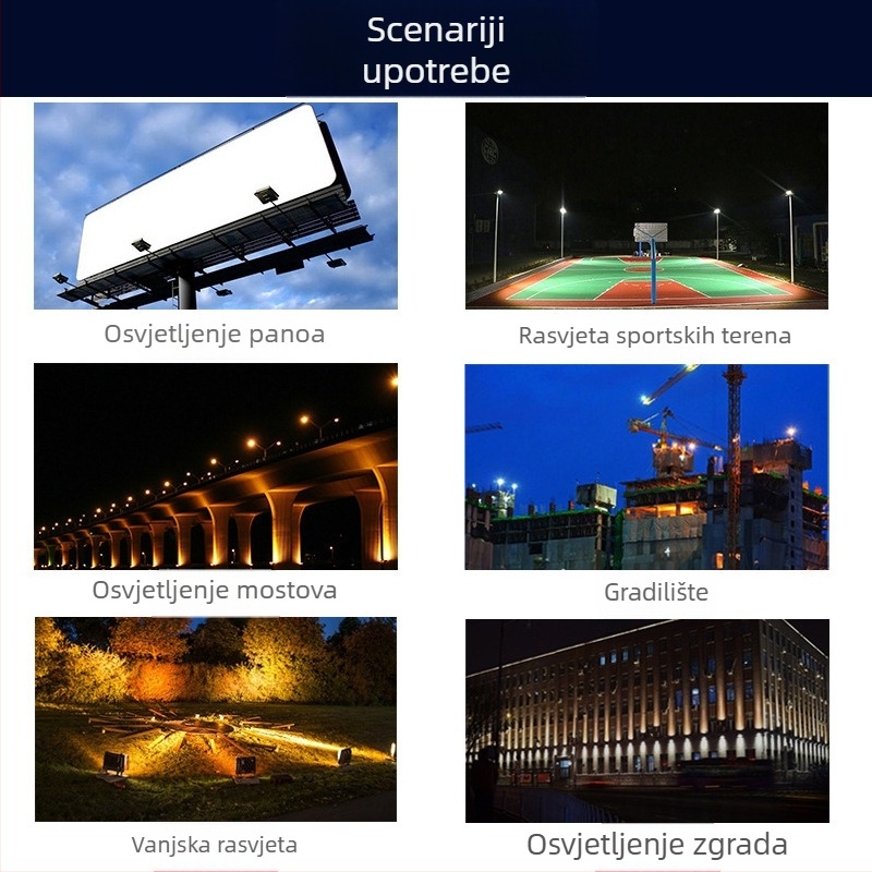 Vanjski vodootporni LED floodlight s COB-om, visok jas, projekcijsko svjetlo, 200–1000W