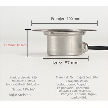 LED podvodna ugrađena svjetiljka od nehrđajućeg čelika, 12V/24V, vodootporna, ultra-tanki spot za ribnjak i zid bazena