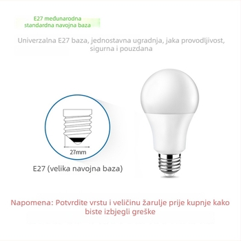 A60 LED žarulja, aluminijsko kućište prekriveno plastikom, E27 navoj, energetski učinkovita topla bijela rasvjeta za unutarnju upotrebu