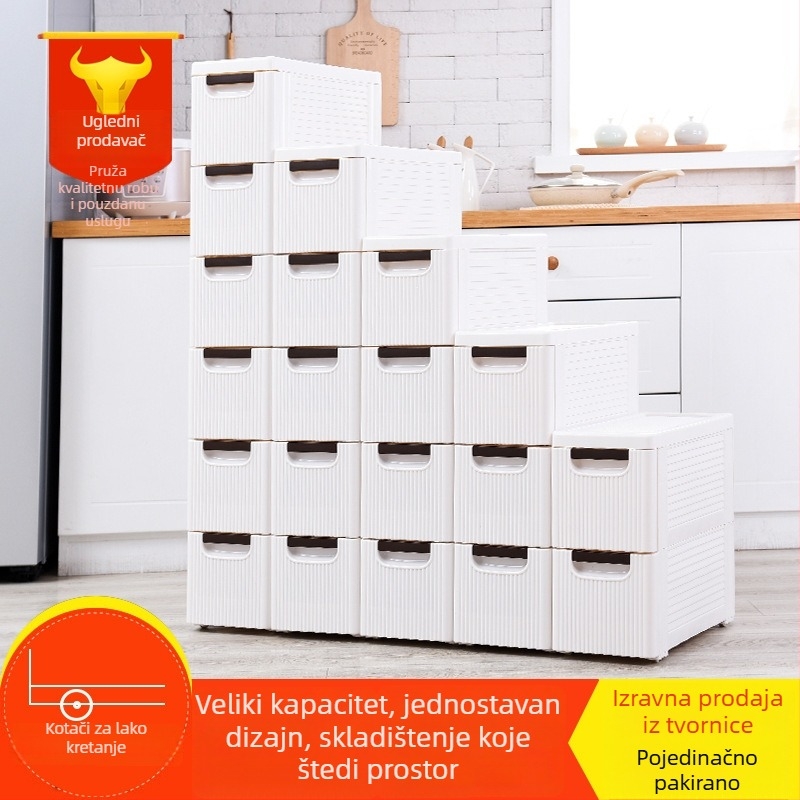 Moderan minimalistički plastični ormar za pohranu s ladicama, višeslojni, za kupaonu, kuhinju, dnevni boravak i spavaću sobu.