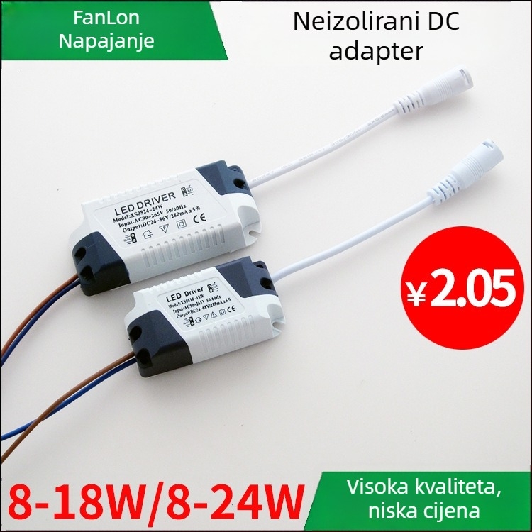 LED panel driver, 8-18W, 12W, 24W, široki ulaz, konstantna struja, neizolirano, ultra-tanki napajanje za panel rasvjetu s DC ženskim priključkom