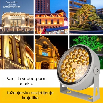 Vanjska vodootporna LED rasvjeta za drveće s lukom projekcije, kružni prožektor sa samočišćenjem, 36 LED, 12–54W, sivo aluminijsko kućište, IP65, 45° snop, model JSL-1081