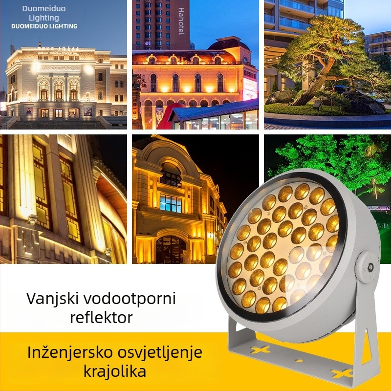 Vanjska vodootporna LED rasvjeta za drveće s lukom projekcije, kružni prožektor sa samočišćenjem, 36 LED, 12–54W, sivo aluminijsko kućište, IP65, 45° snop, model JSL-1081