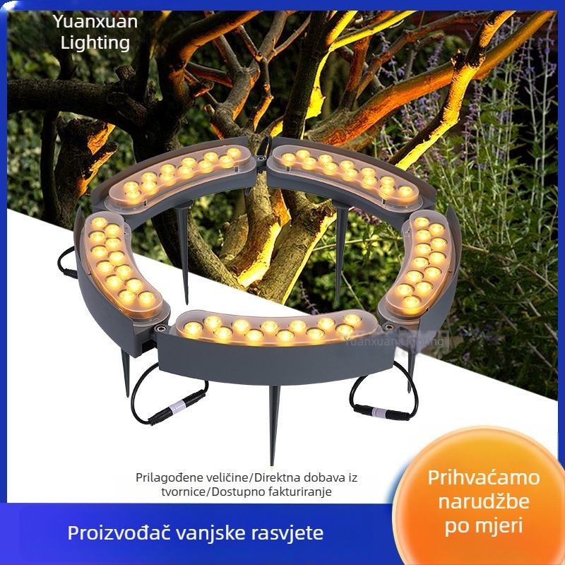 Vanjska solarna LED lampa za omatanje oko drveta s prstenastim držačem, 12W RGB floodlight za dvorište i krajolik