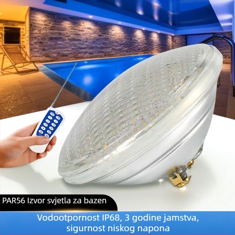 PAR56 podvodno svjetlo za bazen, debelo staklo kućište, zamjenjivi LED, više boja
