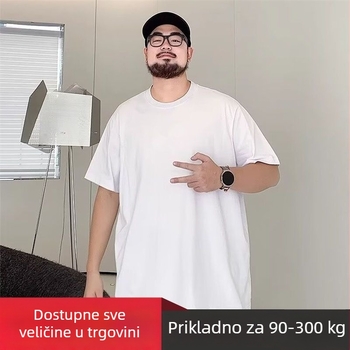 Bijeli muški pamučni T-shirt kratkih rukava, slobodan kroj, plus veličina, okrugli izrez, ljeto