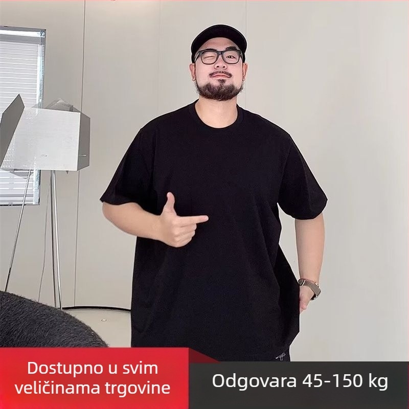 Bijeli muški pamučni T-shirt kratkih rukava, slobodan kroj, plus veličina, okrugli izrez, ljeto