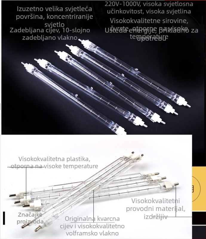 Klip-on 1000W jod-wolfram cijev lampe, halogenska žarulja, 220V s držačem