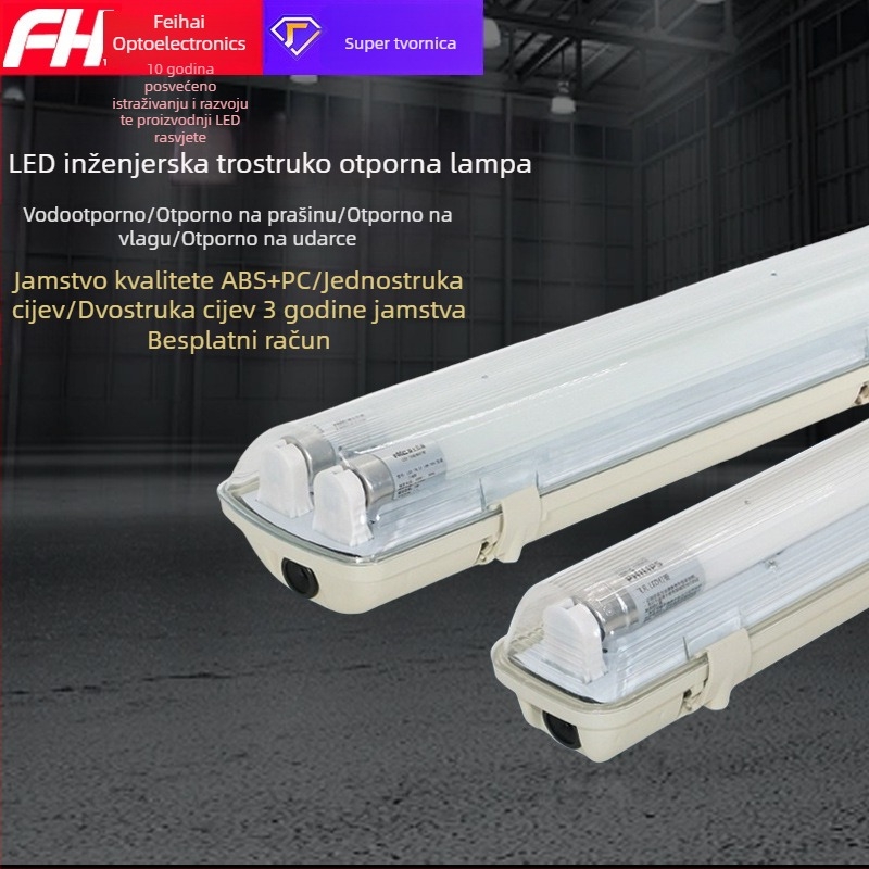 LED linearno svjetlo s kućištem otporan na vodu, prašinu i eksploziju – sklop za T8 s jednim ili dvostrukim cijevnim nosačem