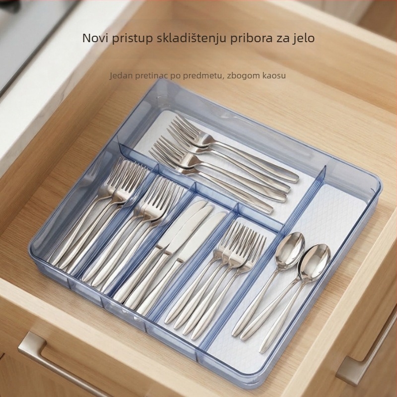 Prozirna kutija za pribor sa šest odjeljaka, organizator za ladicu, plastična kutija za pohranu, prilagodljiva
