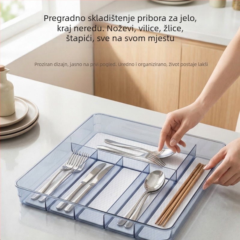 Prozirna kutija za pribor sa šest odjeljaka, organizator za ladicu, plastična kutija za pohranu, prilagodljiva
