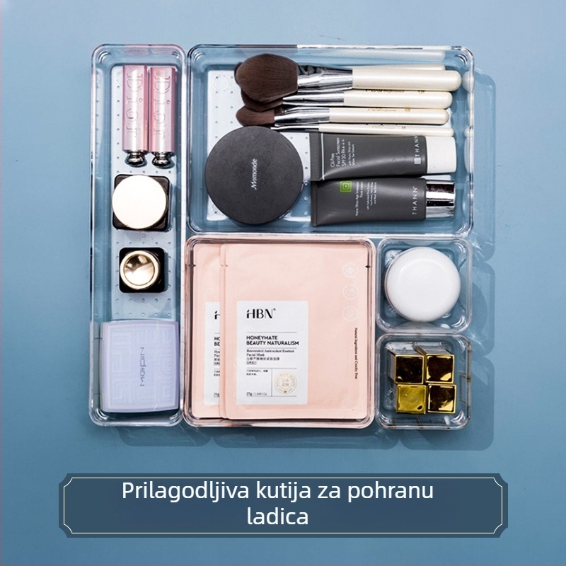 Prozirni plastični organizator ladice s pregradama za kozmetiku i sitnice, 3 veličine (velika, srednja, mala), PS plast
