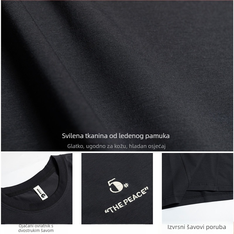 Muško kratko rukav T‑shirt s dvostrukim bočnim zatvaračima, brzo suši, opuštena silueta, ljetna Ice Silk tkanina, s džepom
