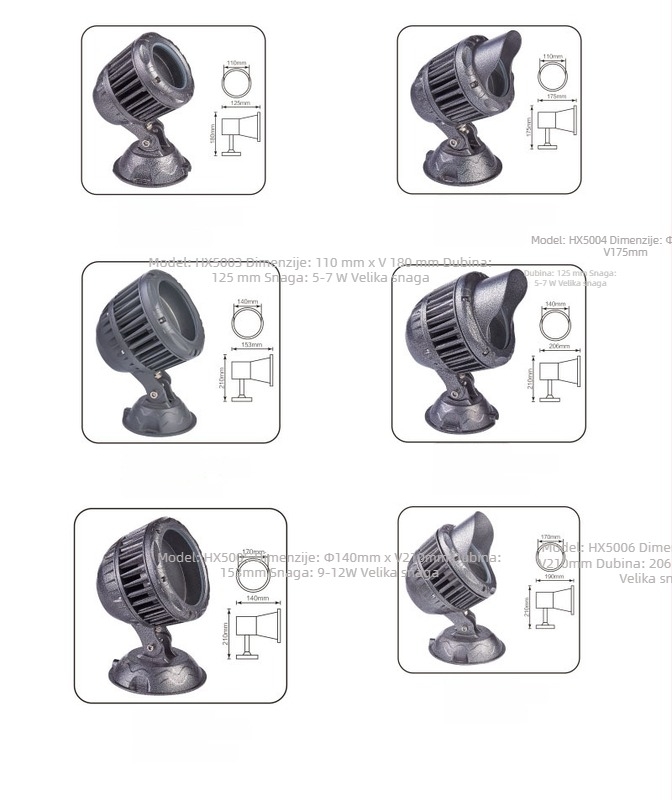 Kućište LED reflektora, aluminijski, COB 10W/20W/30W i LED 5W/12W/18W