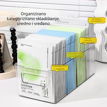 Akrilni organizator za kozmetiku s prozirnim pretincima za maske za lice, stolni spremnik za kozmetiku, velik kapacitet