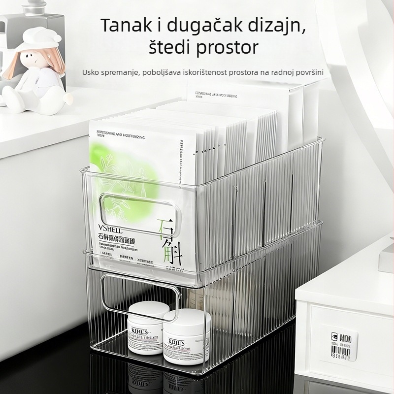 Akrilni organizator za kozmetiku s prozirnim pretincima za maske za lice, stolni spremnik za kozmetiku, velik kapacitet